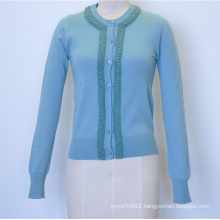 100%Cotton Round Neck Knit Women Cardigan with Button